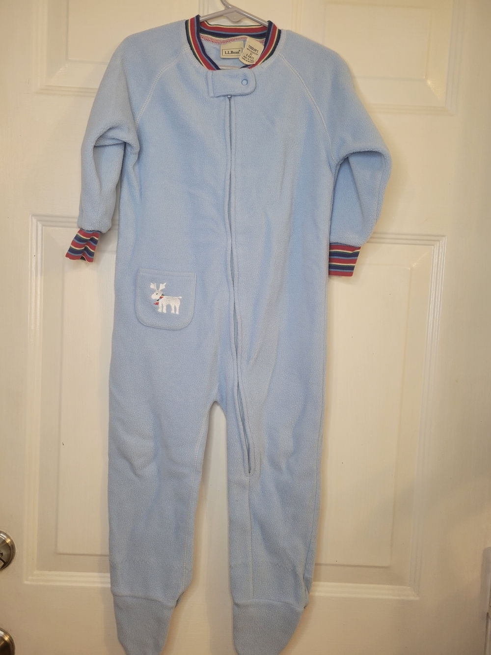 Vintage L.L. Bean Light Blue Fleece Kids One-Piece Zipper Footed Pajamas
